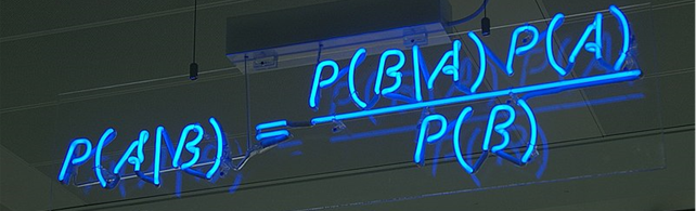 Neon lights spelling out Bayes's theorem